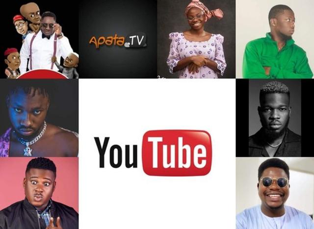 Collage showing real Nigerian YouTube creators around the YouTube logo.