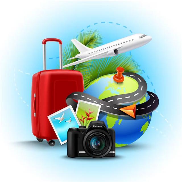 A traveller using a smartphone displaying travel apps including maps, hotel bookings, currency conversion and itinerary planning while preparing for a trip.
