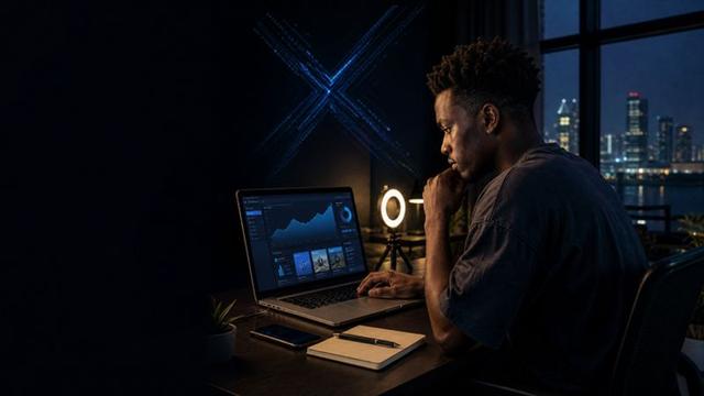 A Nigerian creator reviewing social-media analytics on a laptop in Lagos, representing X’s changing creator monetisation rules.
